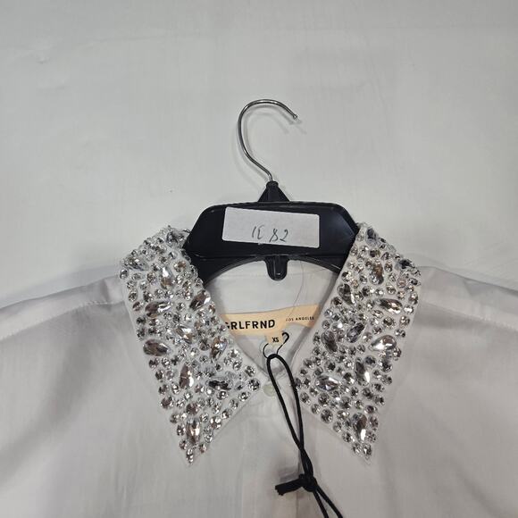 GRLFRND Alessandra Oversized Shirt with Jeweled Collar in White XS - Picture 12 of 12